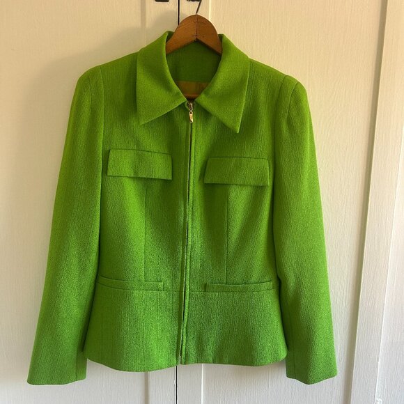 Gorgeous Vintage 90s Lime Green Zip-Up Jacket (Sz XS) - Picture 1 of 5